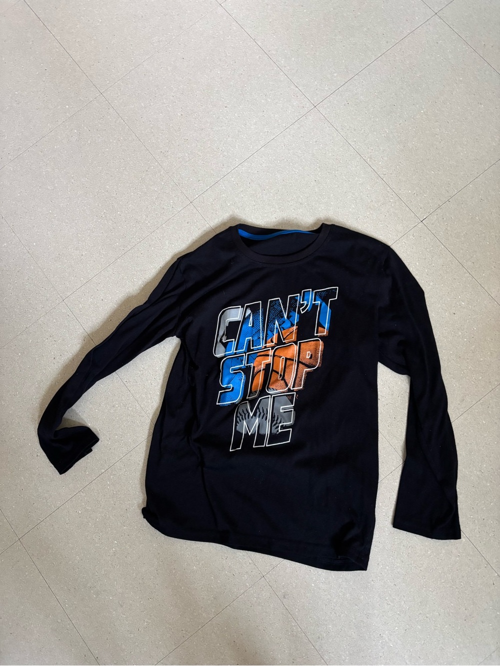 Kids' Black Long-Sleeve Tee with 'Can't Stop Me' Graphic